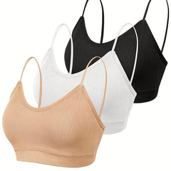 3pcs Ribbed Cami Tops & Backless Crop Top Women's Lingerie