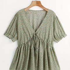Boho Blouse Women's V Neck Knot Peplum Top