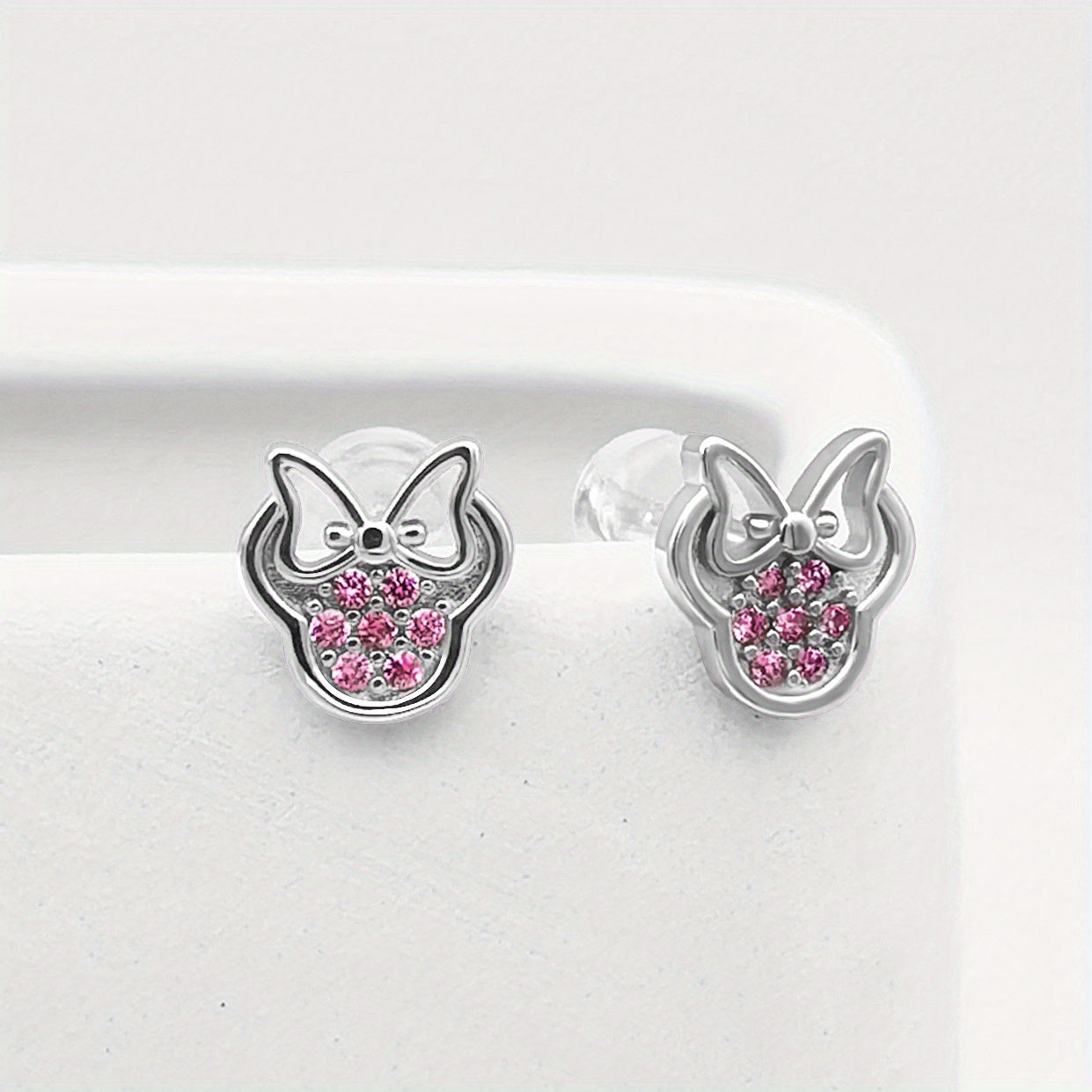 Silvery Plated Bow Round Earrings Silvery Needle Anti Allergic Women's Jewelry
