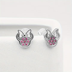 Silvery Plated Bow Round Earrings Silvery Needle Anti Allergic Women's Jewelry