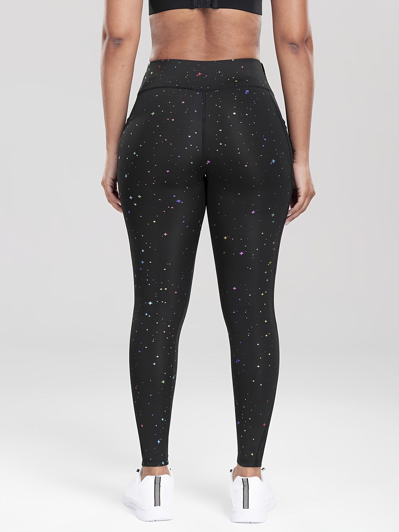 Star Print Mesh High Stretch Yoga Leggings With Pocket