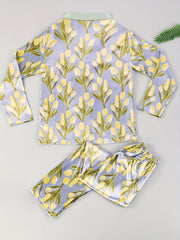 Floral Satin Pajama Set Long Sleeve Top & Pants Women's Sleepwear