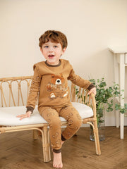 Boys Bear Print Long Sleeve Top & Trousers Cotton Pajamas Set