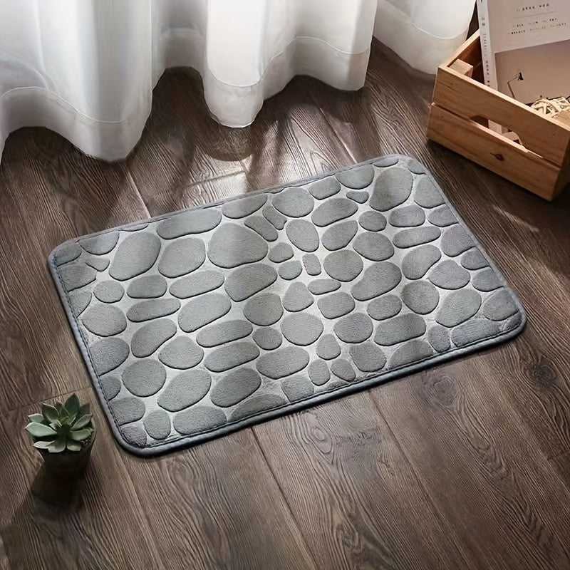 Memory Foam Bathroom Rug Cobblestone Embossed Coral Fleece Bath Mat