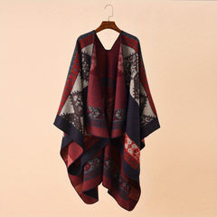 Geometric Print Shawl Wrap Warm Sunscreen Windproof Poncho Cape
