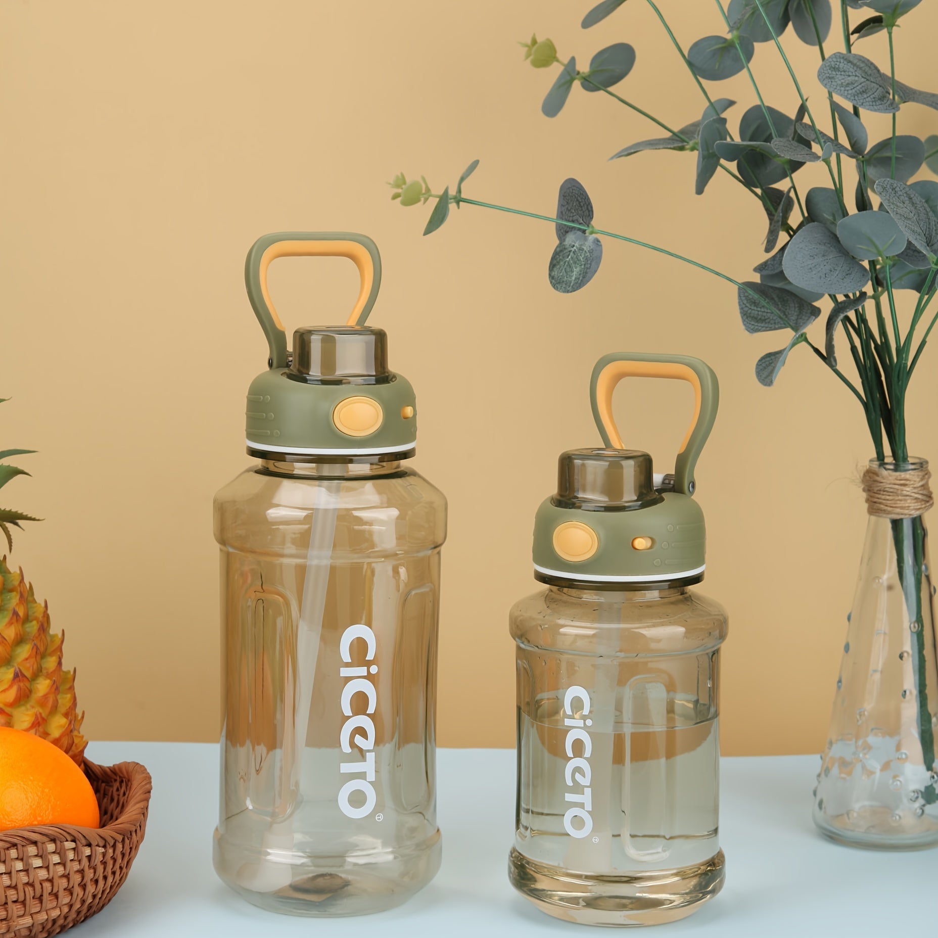 800ml 1300ml Leakproof Straw Water Bottle Portable Water Cup Handle