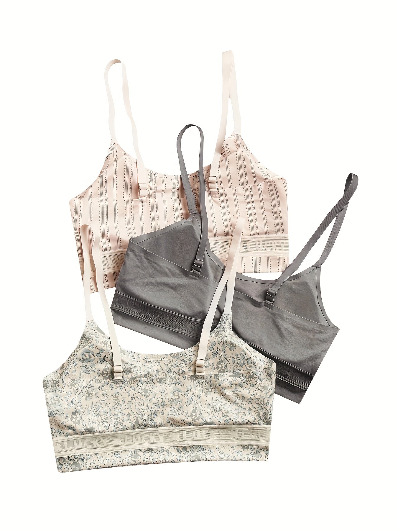3pcs Seamless Padded Cami Tops Mixed Pattern Crew Neck Women's Underwear