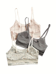 3pcs Seamless Padded Cami Tops Mixed Pattern Crew Neck Women's Underwear