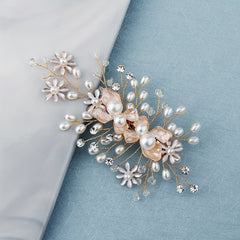 Flower Charm Braided Hair Clip Rhinestone & Faux Pearl Decor Barrette