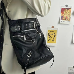 Punk Style Crossbody Bag Eyelet Belt Decor Hobo Bag
