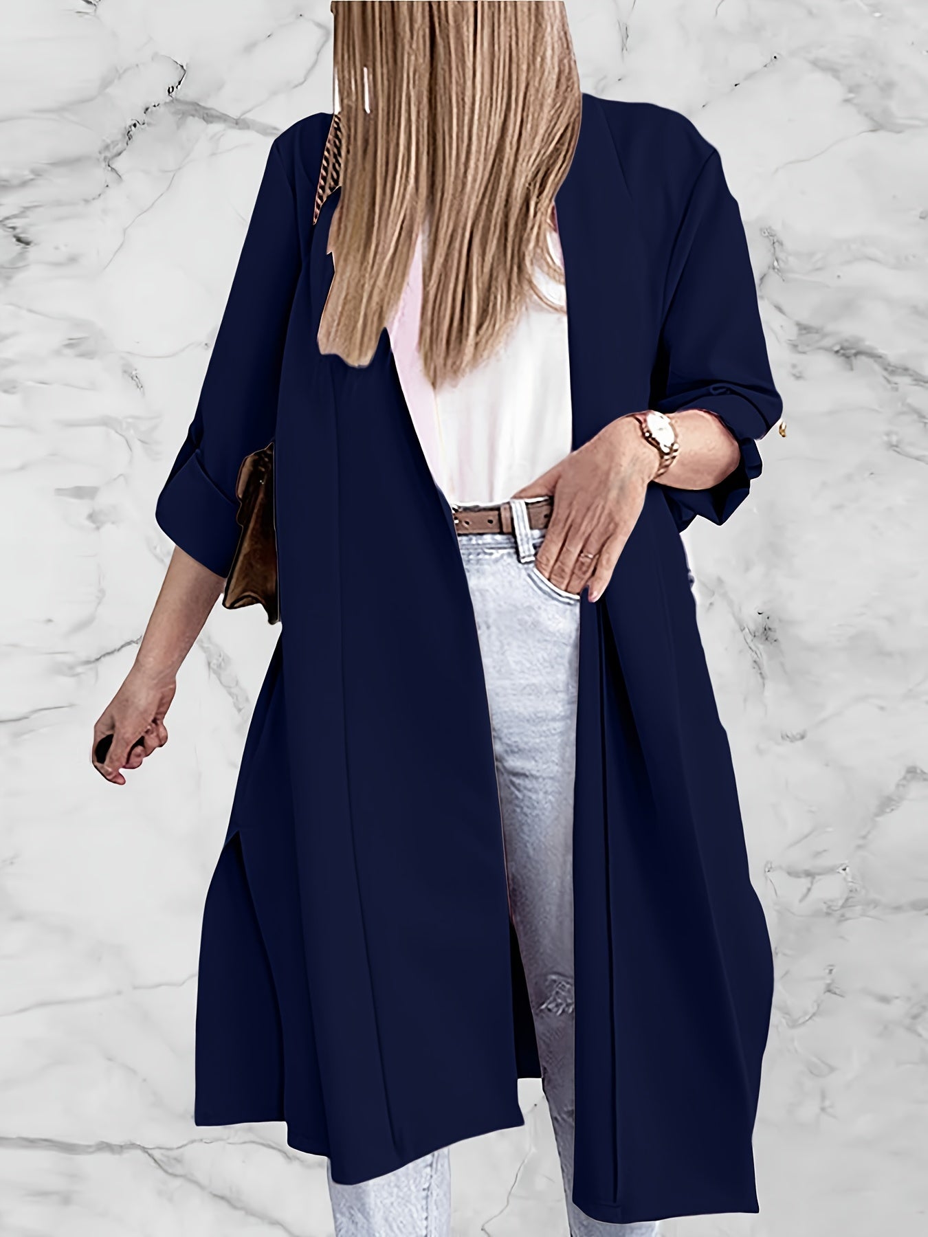 Solid Shawl Collar Overcoat Casual Slit Coat for Fall & Winter
