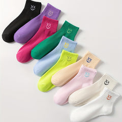 10 Pairs Smiling Print Crew Short Socks Women's Stockings Hosiery