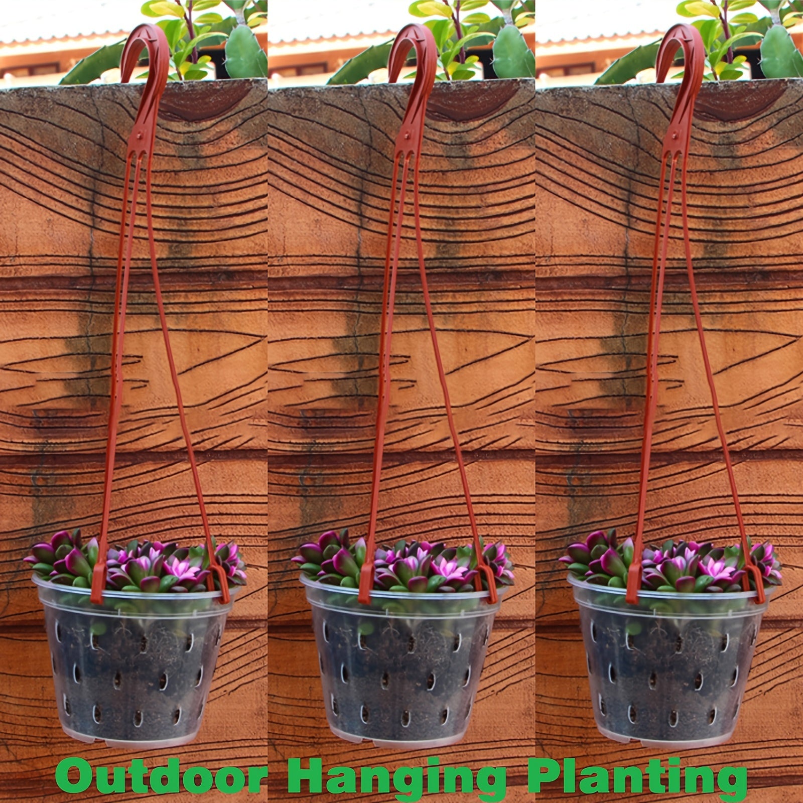 3pcs Transparent Orchid Pots W/ Saucers & Hanging Hooks Indoor Outdoor Decor