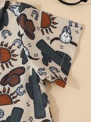 Boys Cactus Graphic Print Shirt & Ripped Denim Shorts Set for Summer