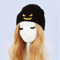 Y2K Demon Embroidery Knit Hat Hip Hop Skull Cap Warm Knit Beanies