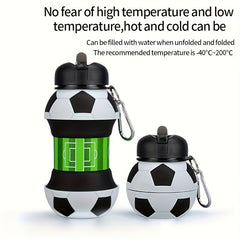 550ml Foldable Football Water Bottle w/ Straw, Leakproof