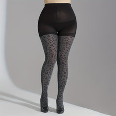 Plus Size Shimmer Leopard Print High Rise Pantyhose