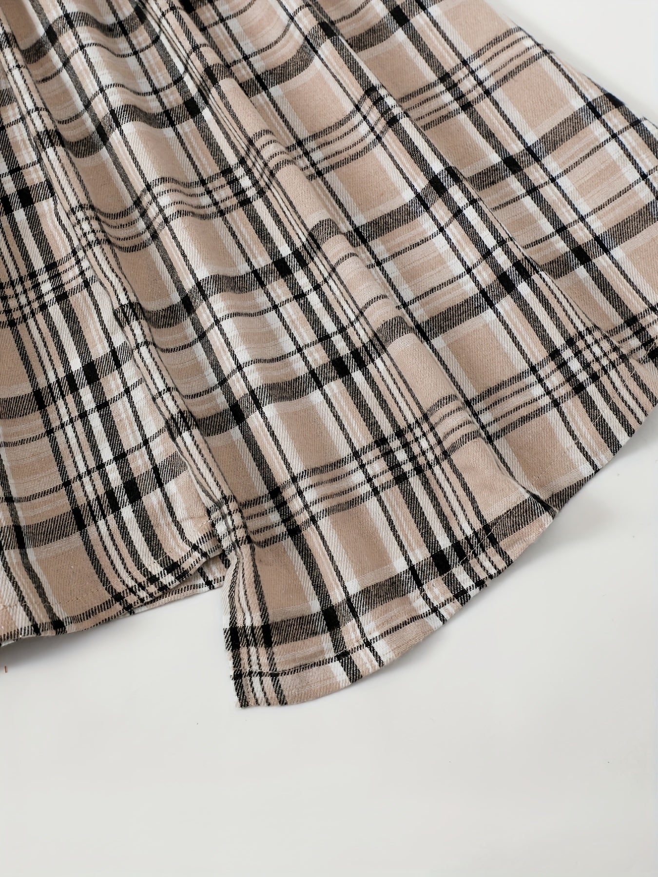 Toddler Girls Ruffle Trim Plaid Button Casual Belted Spliced Dress