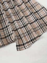 Toddler Girls Ruffle Trim Plaid Button Casual Belted Spliced Dress