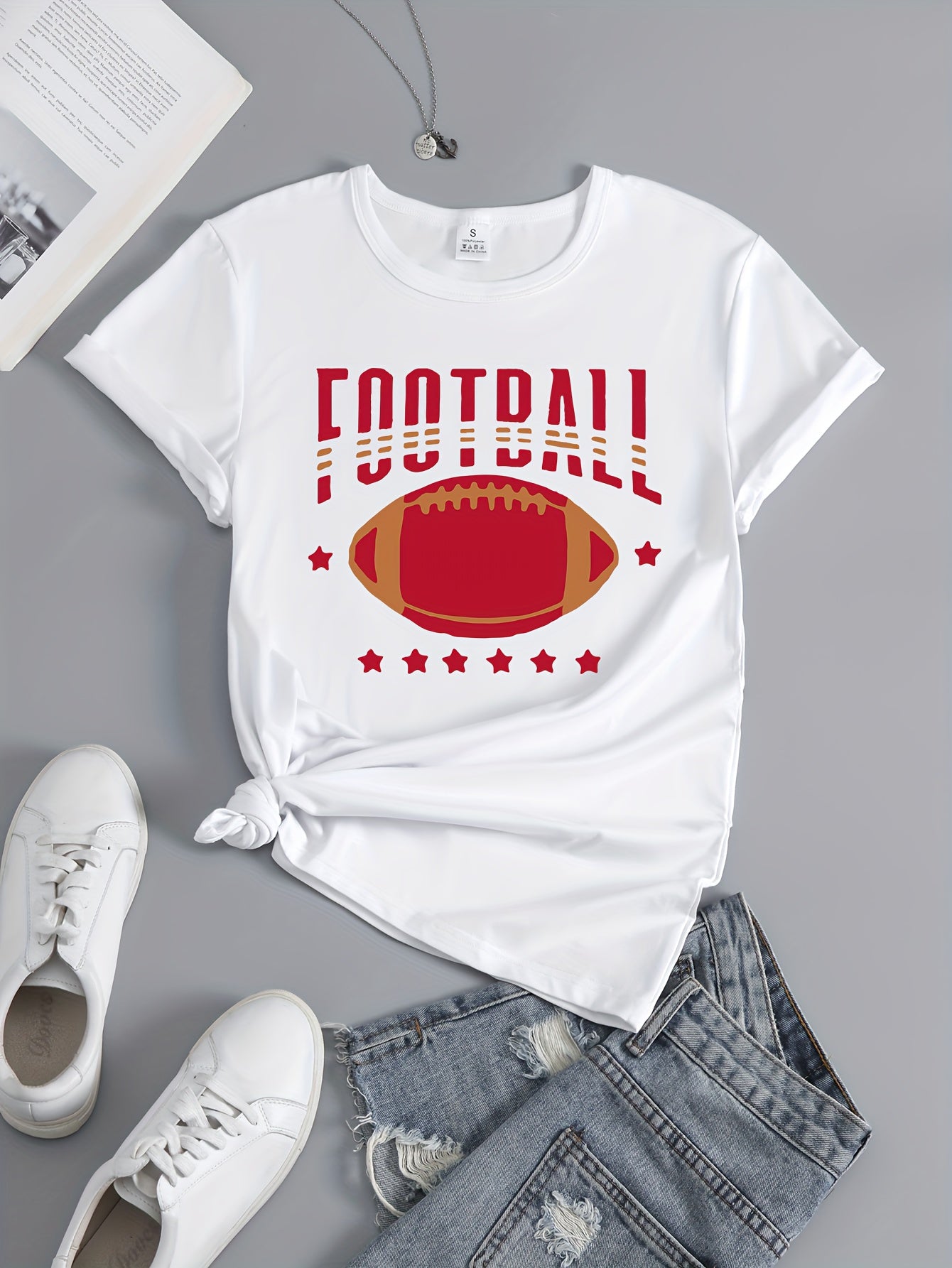 Women's Football Graphic Short Sleeve Sports T shirt