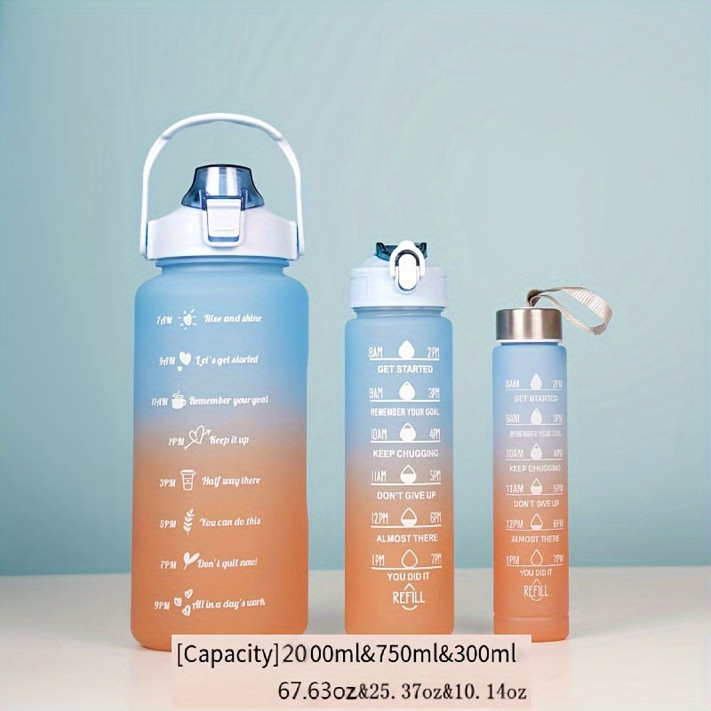 3pcs Frosted Gradient Water Bottle Set Portable Sports Bottle Large Capacity