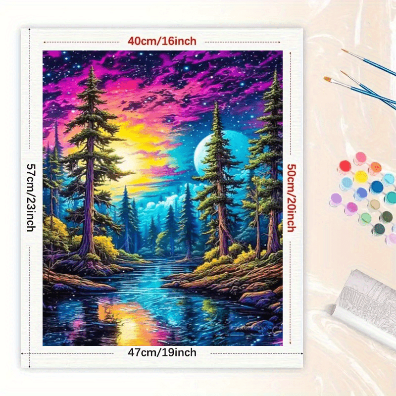 Fantasy Forest Paint by Numbers Kit for Adults DIY Vibrant Sky and Dreamlike Riv