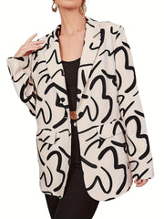 Casual Blazer Women's Plus Graffiti Print Lapel Collar Blazer