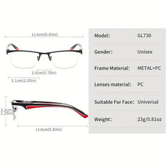 Men's Half Frame Metal Retro Glasses Anti Light Reading Glasses