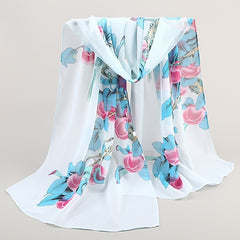 Colorful Flower Print Scarf Soft Stripe Women Scarf Shawl Beach Scarf