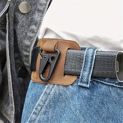 Thick Leather Belt Keychain with Eagle Mouth Hook for Men