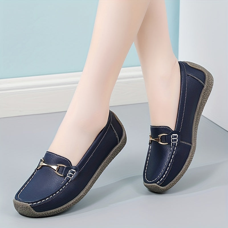 Women's Buckle Decor Flat Loafers Slip On Shoes Casual Flats