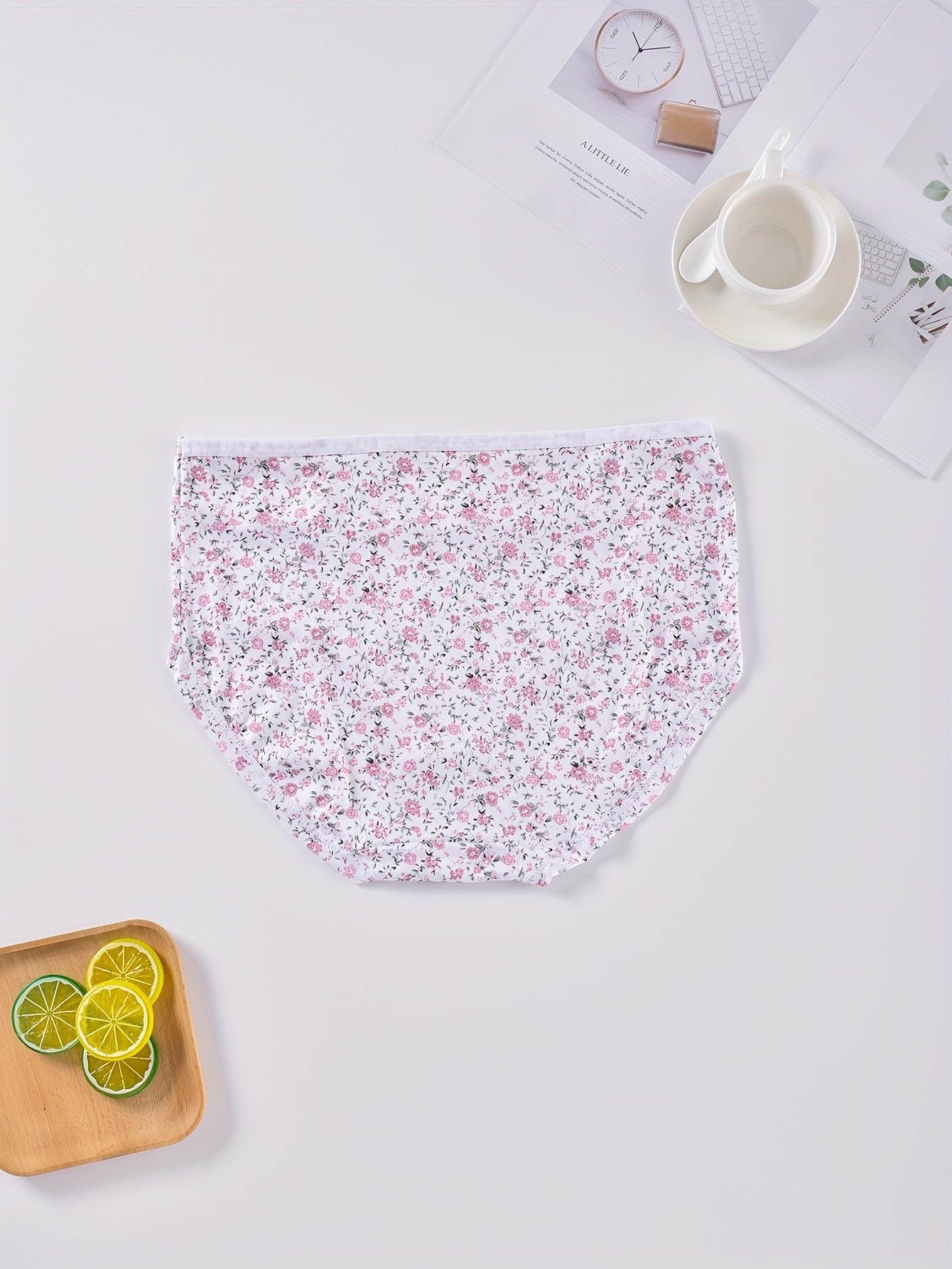 5 Pack Plus Size Panties Set Women's Plus Ditsy Floral Print Soft Briefs