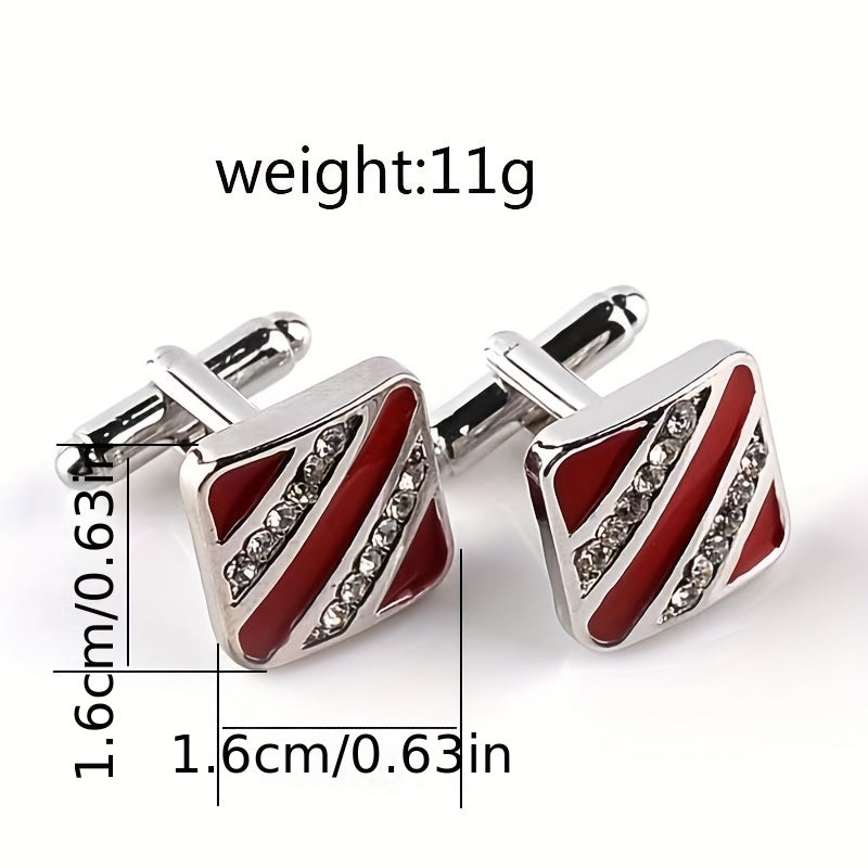 Striped Inlaid Faux Diamond Shirt Cufflinks For Men