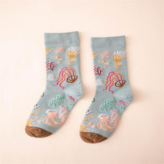Funny Pattern Cotton Mid Tube Socks For Sports Skateboard Women's Socks