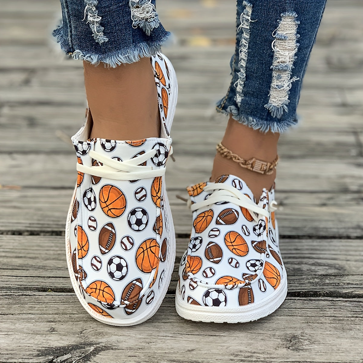 Women's Sporty Skate Shoes - Basketball Football Rugby Patterns