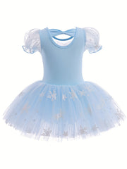 Cotton Sequin Puff Short Sleeve Embroidery Tutu Dress