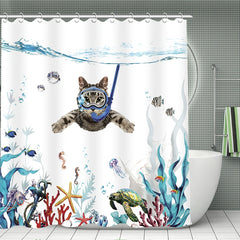 Swimming Cat Shower Curtain Set - Modern Bathroom Decor