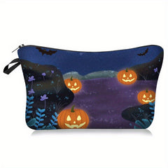 Halloween Makeup Bag Pumpkin Castle Print Cosmetic Case Zipper Toiletry Pouch