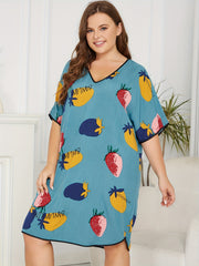 Fruit Print V Neck Sleep Dress Short Sleeve