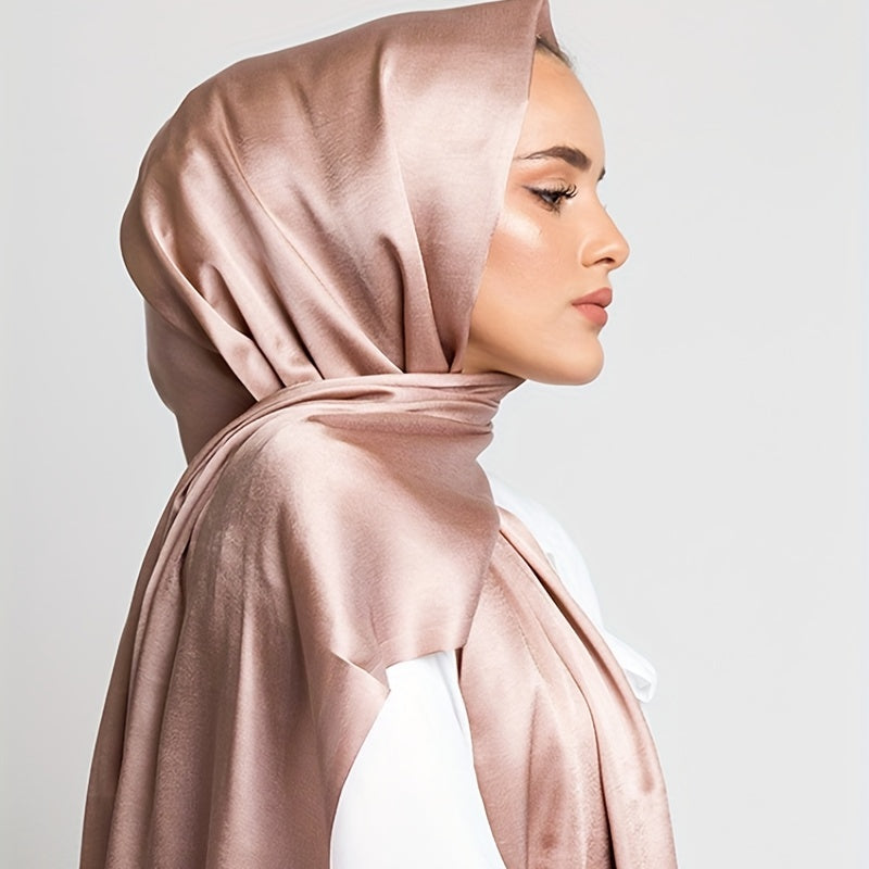 Satin Scarf Hijab Solid Shawl Head Wrap Sunscreen Turban Beach Towel