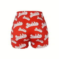 Art Letter Print High Rise Stretch Shorts