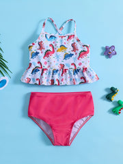 2pcs Toddler Girls Dino Print Cami Top Swimsuit Set