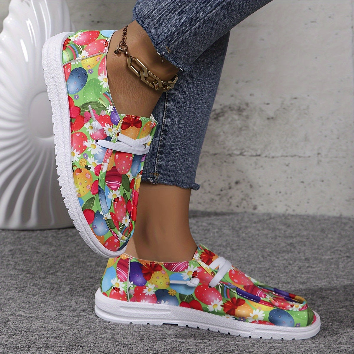 Colorful Balloon Pattern Flat Shoes Women's Shallow Mouth Casual Shoes
