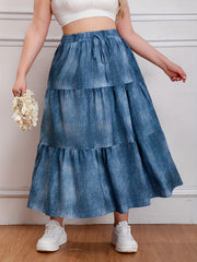 Ombre Denim Print Elastic High Rise Maxi Skirt