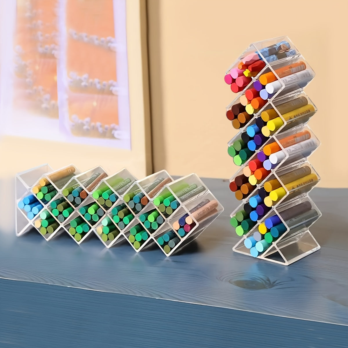 Desktop Organizer for Painting Brushes and Pens, Transparent Storage