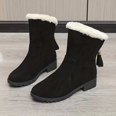 Women's Tassel Snow Boots Plush Lined Chunky Heel Comfortable Winter Boots