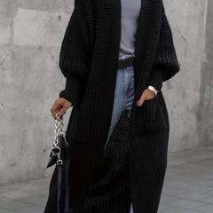 Solid Lantern Sleeve Open Cardigan