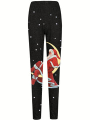 Christmas Leggings Women's Plus Size Santa Claus & Moon & Star Print