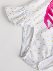 Flamingo Print Ruffled Onesie Swimsuit for Baby Girls