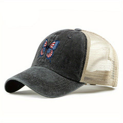Flag Butterfly Baseball Cap Distressed Mesh Trucker Hat